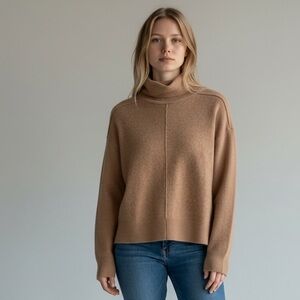 Tan Oversized Turtleneck Sweater